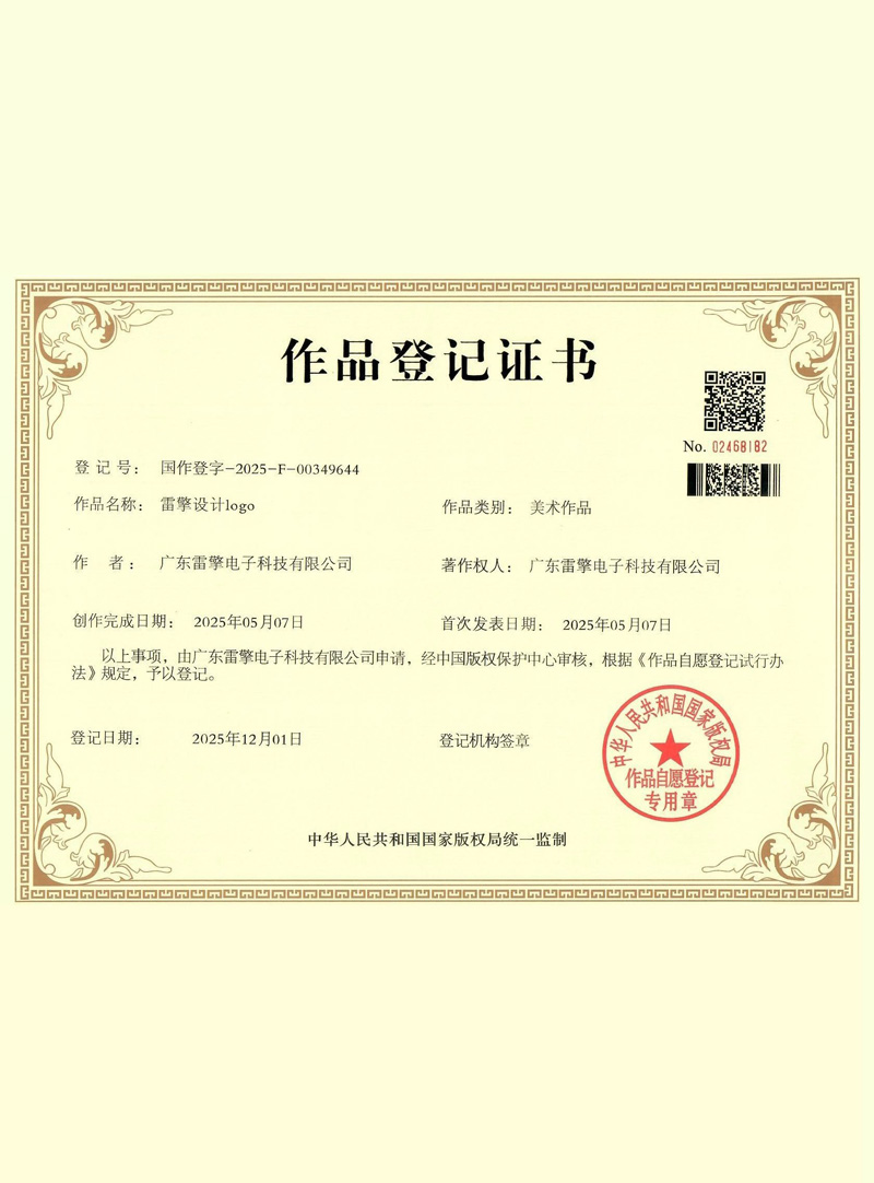 Ray Technology LOGO Work Registration Certificate